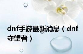 dnf手游最新消息（dnf守望者）