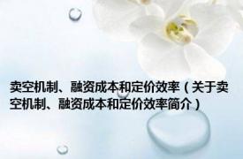 卖空机制、融资成本和定价效率（关于卖空机制、融资成本和定价效率简介）