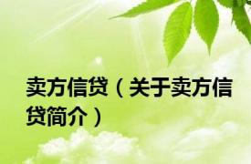 卖方信贷（关于卖方信贷简介）