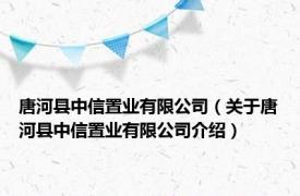 唐河县中信置业有限公司（关于唐河县中信置业有限公司介绍）