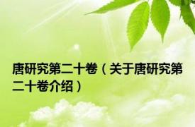 唐研究第二十卷（关于唐研究第二十卷介绍）