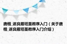 唐楷_遂良雁塔圣教序入门（关于唐楷_遂良雁塔圣教序入门介绍）