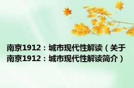 南京1912：城市现代性解读（关于南京1912：城市现代性解读简介）