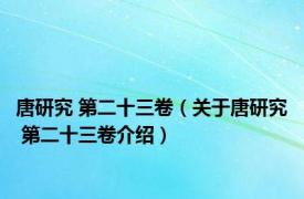 唐研究 第二十三卷（关于唐研究 第二十三卷介绍）