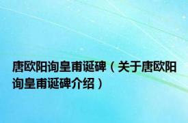 唐欧阳询皇甫诞碑（关于唐欧阳询皇甫诞碑介绍）