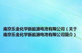 南京乐金化学新能源电池有限公司（关于南京乐金化学新能源电池有限公司简介）