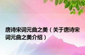 唐诗宋词元曲之美（关于唐诗宋词元曲之美介绍）