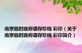 南京临时政府遗存珍档 彩印（关于南京临时政府遗存珍档 彩印简介）