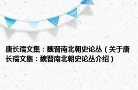 唐长孺文集：魏晋南北朝史论丛（关于唐长孺文集：魏晋南北朝史论丛介绍）