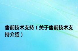 售前技术支持（关于售前技术支持介绍）