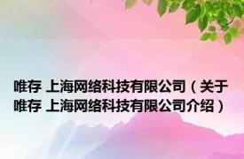 唯存 上海网络科技有限公司（关于唯存 上海网络科技有限公司介绍）