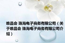 唯品会 珠海电子商务有限公司（关于唯品会 珠海电子商务有限公司介绍）