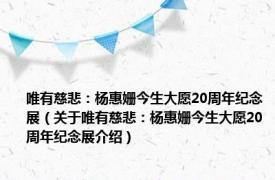 唯有慈悲：杨惠姗今生大愿20周年纪念展（关于唯有慈悲：杨惠姗今生大愿20周年纪念展介绍）