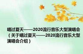 唱过夏天——2020流行音乐大型演唱会（关于唱过夏天——2020流行音乐大型演唱会介绍）