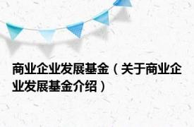 商业企业发展基金（关于商业企业发展基金介绍）