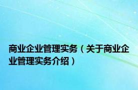 商业企业管理实务（关于商业企业管理实务介绍）