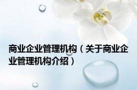 商业企业管理机构（关于商业企业管理机构介绍）