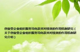 创业型企业组织服务导向及其对绩效的作用机制研究（关于创业型企业组织服务导向及其对绩效的作用机制研究介绍）