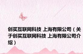 创买互联网科技 上海有限公司（关于创买互联网科技 上海有限公司介绍）