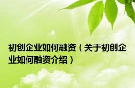 初创企业如何融资（关于初创企业如何融资介绍）