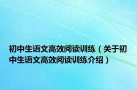 初中生语文高效阅读训练（关于初中生语文高效阅读训练介绍）