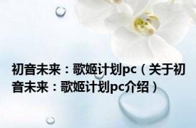 初音未来：歌姬计划pc（关于初音未来：歌姬计划pc介绍）