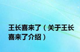 王长喜来了（关于王长喜来了介绍）