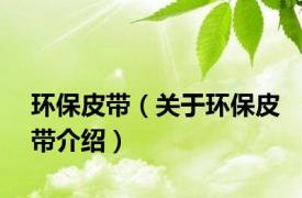 环保皮带（关于环保皮带介绍）