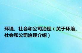 环境、社会和公司治理（关于环境、社会和公司治理介绍）