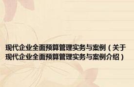 现代企业全面预算管理实务与案例（关于现代企业全面预算管理实务与案例介绍）