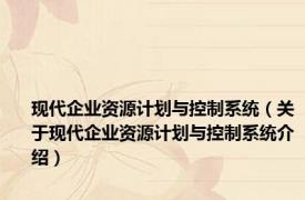 现代企业资源计划与控制系统（关于现代企业资源计划与控制系统介绍）