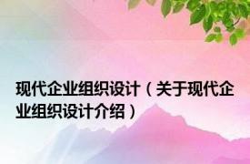 现代企业组织设计（关于现代企业组织设计介绍）