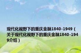 现代化视野下的重庆金融1840-1949（关于现代化视野下的重庆金融1840-1949介绍）