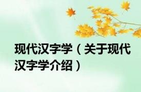 现代汉字学（关于现代汉字学介绍）