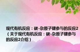 现代有机反应：碳-杂原子键参与的反应2（关于现代有机反应：碳-杂原子键参与的反应2介绍）