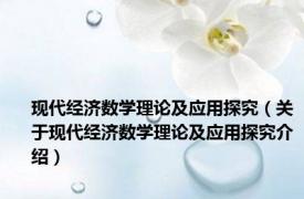 现代经济数学理论及应用探究（关于现代经济数学理论及应用探究介绍）