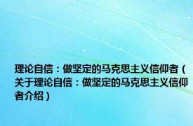 理论自信：做坚定的马克思主义信仰者（关于理论自信：做坚定的马克思主义信仰者介绍）