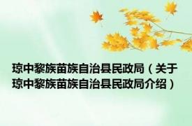 琼中黎族苗族自治县民政局（关于琼中黎族苗族自治县民政局介绍）