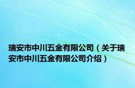 瑞安市中川五金有限公司（关于瑞安市中川五金有限公司介绍）