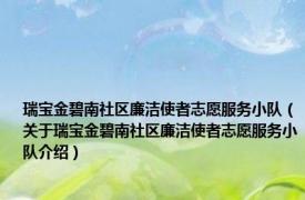 瑞宝金碧南社区廉洁使者志愿服务小队（关于瑞宝金碧南社区廉洁使者志愿服务小队介绍）