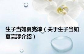 生子当如夏完淳（关于生子当如夏完淳介绍）