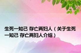 生死一知己 存亡两妇人（关于生死一知己 存亡两妇人介绍）