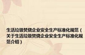 生活垃圾焚烧企业安全生产标准化规范（关于生活垃圾焚烧企业安全生产标准化规范介绍）