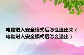 电脑进入安全模式后怎么退出来（电脑进入安全模式后怎么退出）