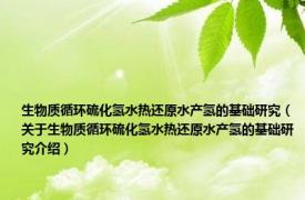 生物质循环硫化氢水热还原水产氢的基础研究（关于生物质循环硫化氢水热还原水产氢的基础研究介绍）