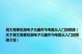 用万用表检测电子元器件与电路从入门到精通（关于用万用表检测电子元器件与电路从入门到精通介绍）