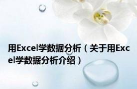 用Excel学数据分析（关于用Excel学数据分析介绍）