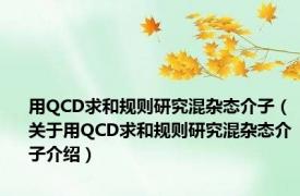 用QCD求和规则研究混杂态介子（关于用QCD求和规则研究混杂态介子介绍）