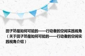 田子坊是如何可能的——行动者的空间实践视角（关于田子坊是如何可能的——行动者的空间实践视角介绍）