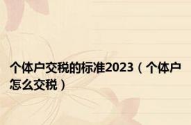 个体户交税的标准2023（个体户怎么交税）